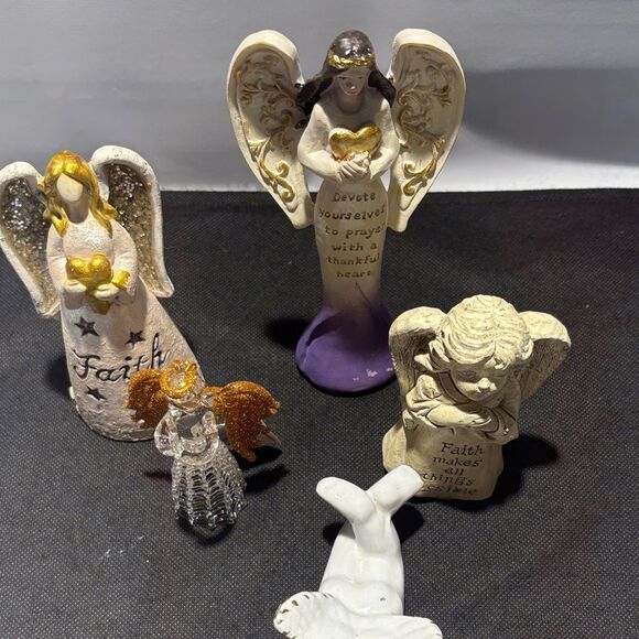 Set of Angel Figurines with Gold and Purple Accents - Picture 8 of 11